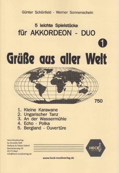 Grüße aus aller Welt 1, Akkordeon-Duo, Günter Schönfeld, Werner Sonnenschein, sehr leicht, Duoband, Spielheft, Akkordeon Noten