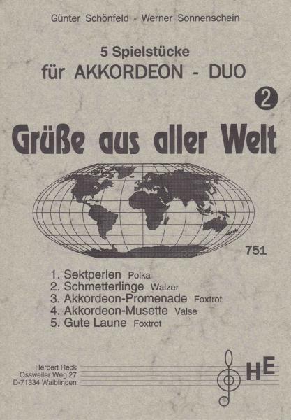 Grüße aus aller Welt 2, Akkordeon-Duo, Günter Schönfeld, Werner Sonnenschein, sehr leicht, Duo-Band, Spielheft, Akkordeon Noten