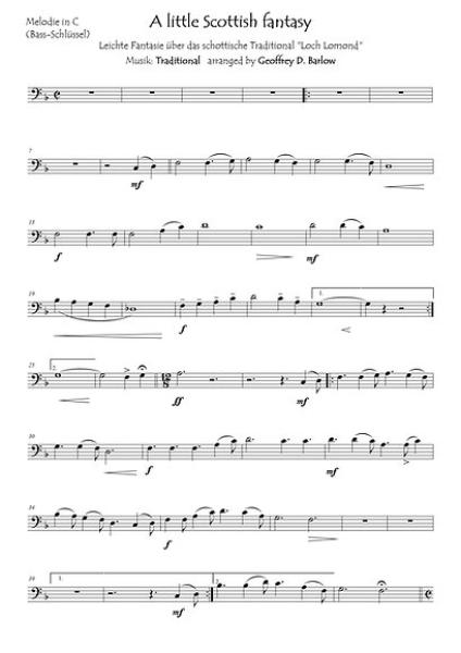 A Little Scottish Fantasy, Geoffrey D. Barlow, Kammermusik-Ausgabe, Melodieinstrument (in C, Bb, Es, C (Bass-Schlüssel)), Begleitstimme (Akkordeon oder Klavier), Loch Lomond, Schottland, Scottish Traditional, Variation, leicht, Kammermusik Noten, Probesei