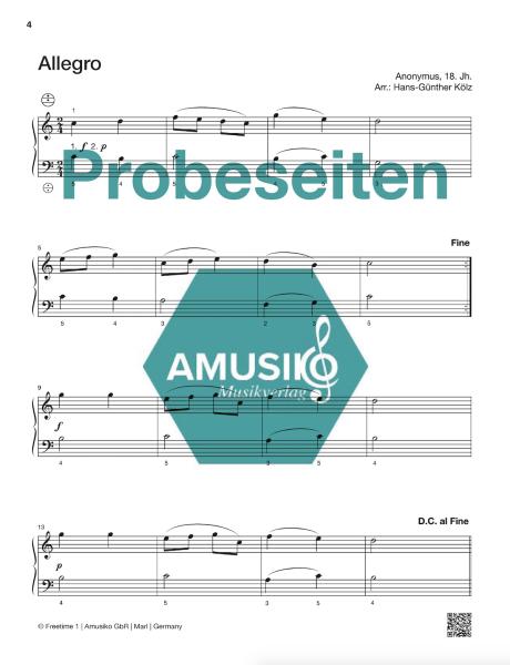 Freetime 1, Hans-Günther Kölz, Spielheft für Akkordeon-Solo mit Melodiebass (MIII), C-Griff, Umsteiger, leicht-mittelschwer, linke Hand, Fingersätze, QR-Codes, Videos mit Matthias Matzke, Soloband, Akkordeon Noten