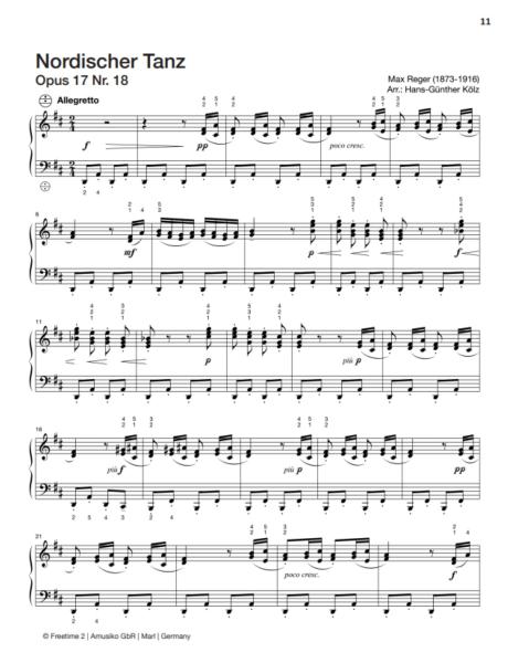 Freetime 2, Hans-Günther Kölz, Spielheft für Akkordeon-Solo mit Melodiebass (MIII), C-Griff, Umsteiger, leicht-mittelschwer, linke Hand, Fingersätze, QR-Codes, Videos mit Matthias Matzke, Soloband, Akkordeon Noten, Probeseite