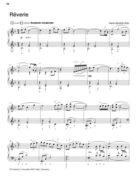 Freetime 2, Hans-Günther Kölz, Spielheft für Akkordeon-Solo mit Melodiebass (MIII), C-Griff, Umsteiger, leicht-mittelschwer, linke Hand, Fingersätze, QR-Codes, Videos mit Matthias Matzke, Soloband, Akkordeon Noten, Blick ins Heft