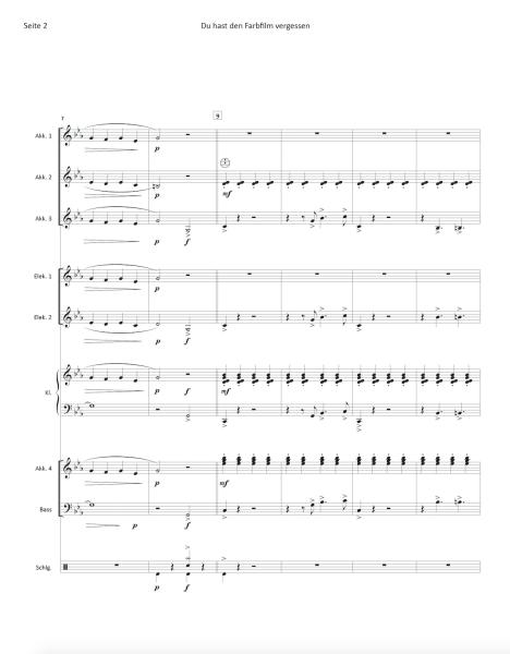 Du hast den Farbfilm vergessen, Michael Heumann, Kurt Demmler, Stefan Bauer, Akkordeon-Orchester, Nina Hagen, Automobil, Megahit, Schlager, leicht-mittelschwer, Akkordeon Noten, Blick in die Noten