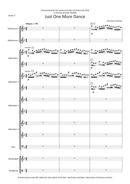 Just One More Dance, Christian Forshaw, Akkordeon-Orchester, irische Folksweise, Tango, Auftragskomposition, Originalkomposition, Originalmusik, mittelschwer, Akkordeon Noten, Blick in die Partitur
