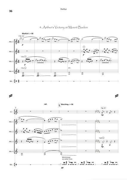 The Legend Of King Arthur, Ian Watson, Akkordeon-Orchester, Suite in 4 Sätzen, König Artus, Artus-Legende, London Accordion Orchestra, mittelschwer-schwer, Wertungsstück, Wettbewerbsliteratur, Orchesternoten, Musiknoten, Akkordeon Noten, Blick in Satz 4