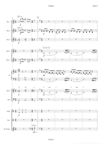 Imagine, John Lennon, Yoko Ono, Hans-Günther Kölz, Akkordeon-Orchester, Gänsehautmusik, Protestsong, Hoffnung, Frieden, Friedensbewegung, mittelschwer, Akkordeon Noten, Megahit, Beispielseite