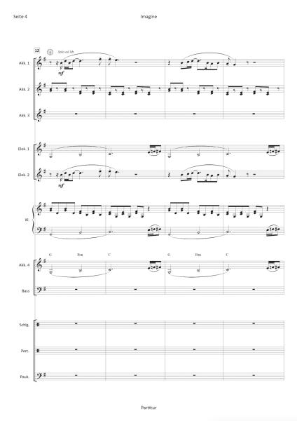 Imagine, John Lennon, Yoko Ono, Hans-Günther Kölz, Akkordeon-Orchester, Gänsehautmusik, Protestsong, Hoffnung, Frieden, Friedensbewegung, mittelschwer, Akkordeon Noten, Megahit, Notenbeispiel