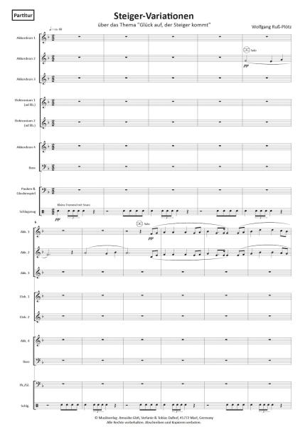 Steiger-Variationen, Wolfgang Ruß-Plötz, Akkordeon-Orchester, Originalkomposition, Originalmusik, Steigerlied, Glück auf, Ruhrgebiet, mittelschwer, Akkordeon Noten, Notenbeispiel