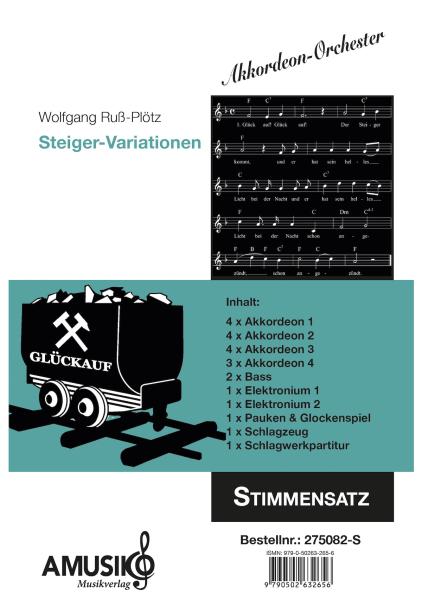 Steiger-Variationen, Wolfgang Ruß-Plötz, Akkordeon-Orchester, Originalkomposition, Originalmusik, Steigerlied, Glück auf, Ruhrgebiet, schwer, Akkordeon Noten, Stimmensatzdeckblatt