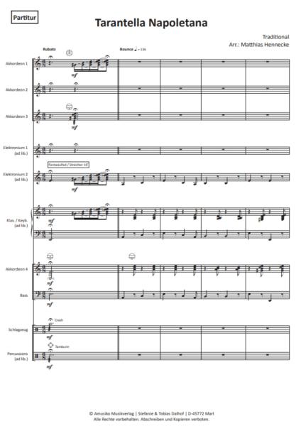 Tarantella Napoletana, Matthias Hennecke, Akkordeon-Orchester, traditionelle Weise, Italien, Miracoli ist fertig, mittelschwer, Akkordeon Noten, Probeseite