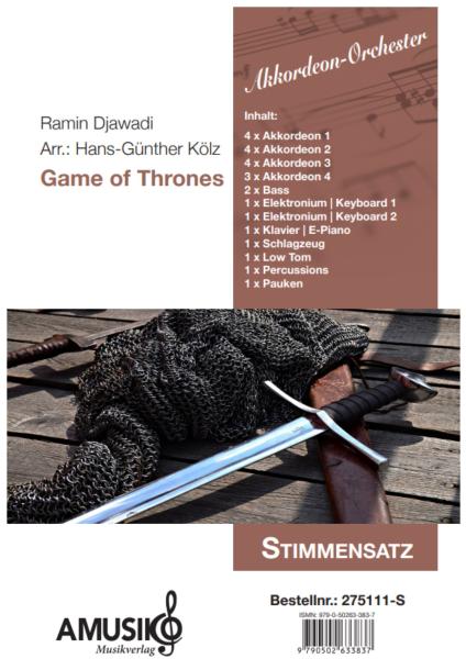Game of Thrones, Ramin Djawadi, Hans-Günther Kölz, Einzelausgabe, Akkordeon-Orchester, Filmmusik, Soundtrack, Fantasyserie, mittelschwer, Akkordeon Noten, Stimmensatzdeckblatt