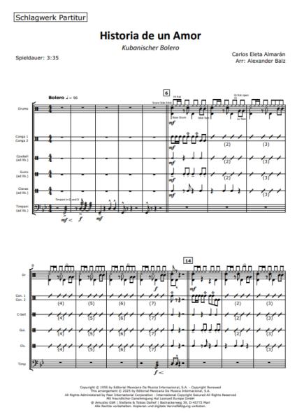 Historia de un Amor, Carlos Eleta Almarán, Alexander Balz, Akkordeon-Orchester, Bolero, Kuba, verlorene Liebe, flexible Besetzung, mittelschwer, Akkordeon Noten, Probeseite