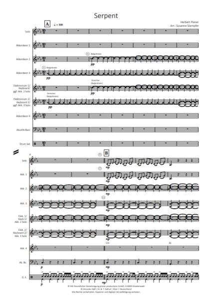 Serpent, Herbert Pixner, Susanne Stampfer, Akkordeon-Orchester, Solo-Stimme, Klangmalerei, Konzertstück, gut gegen böse, mittelschwer, Akkordeon Noten, Notenbeispiel
