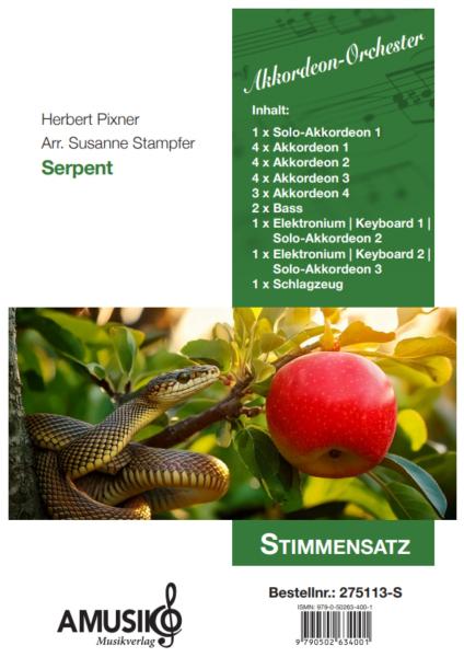 Serpent, Herbert Pixner, Susanne Stampfer, Akkordeon-Orchester, Solo-Stimme, Klangmalerei, Konzertstück, gut gegen böse, mittelschwer, Akkordeon Noten, Stimmensatzdeckblatt