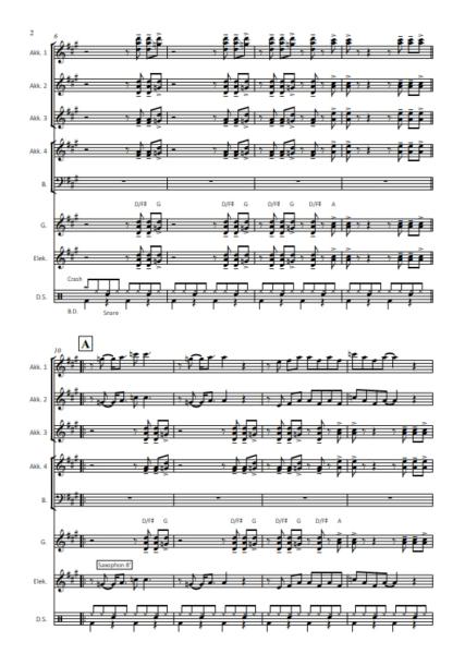 Highway to Hell, AC/DC, Oliver Kruck, ​Akkordeon-Orchester, Rock, ideal für's Unterhaltungsprogramm, leicht-mittelschwer, Akkordeon Noten, Beispielseite