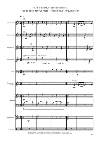 Danses botaniques, Helmut Quakernack, Akkordeon-Orchester, Suite in fünf Sätzen, Konzertsuite, schwer, Akkordeon Noten, Notenbeispiel