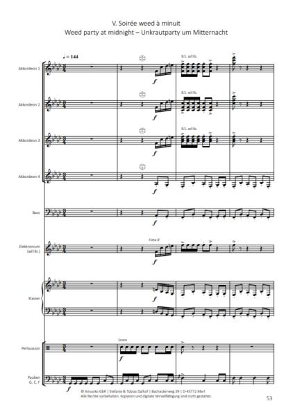 Danses botaniques, Helmut Quakernack, Akkordeon-Orchester, Suite in fünf Sätzen, Konzertsuite, schwer, Akkordeon Noten, Blick in die Noten