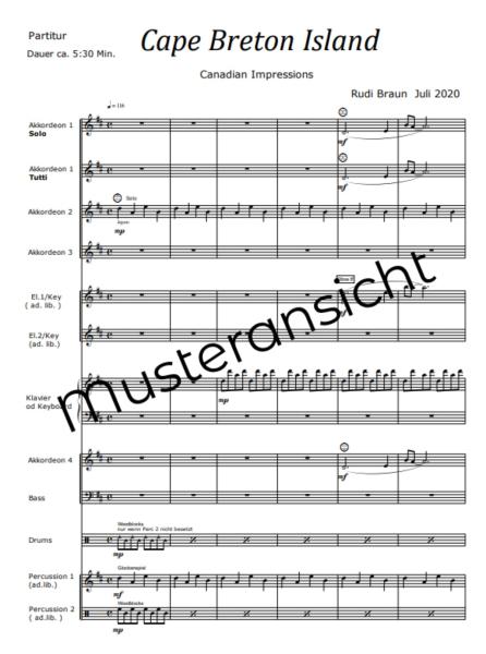 Cape Breton Island - Canadian Impressions, Rudi Braun, Akkordeon-Orchester, Landschaftsbeschreibung, Kanada, Klangvielfalt, mittelschwer-schwer, Konzertstück, Wertungsstück, Akkordeon Noten, Probeseite