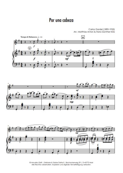 Por una cabeza, Carlos Gardel, Hans-Günther Kölz, Matthias Anton, Akkordeon und Melodieinstrument, Standardbass MII, Tango Concert, mittelschwer, Akkordeon plus, Kammermusik, Kammermusik-Duo, Duo, Duett, Akkordeon Noten, Beispielseite