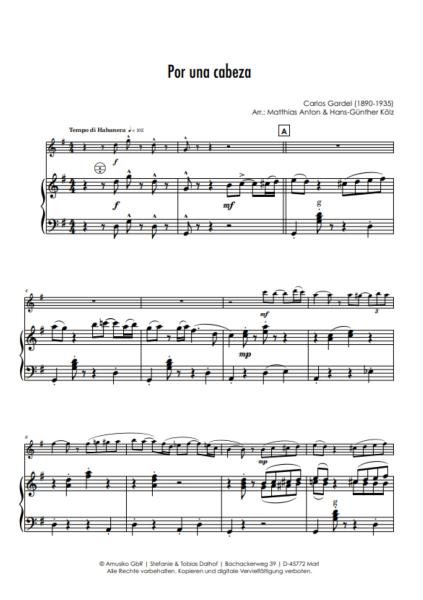 Por una cabeza, Carlos Gardel, Hans-Günther Kölz, Matthias Anton, Akkordeon und Melodieinstrument, Standardbass MII, Tango Concert, mittelschwer, Akkordeon plus, Kammermusik, Kammermusik-Duo, Duo, Duett, Akkordeon Noten, Beispielseite