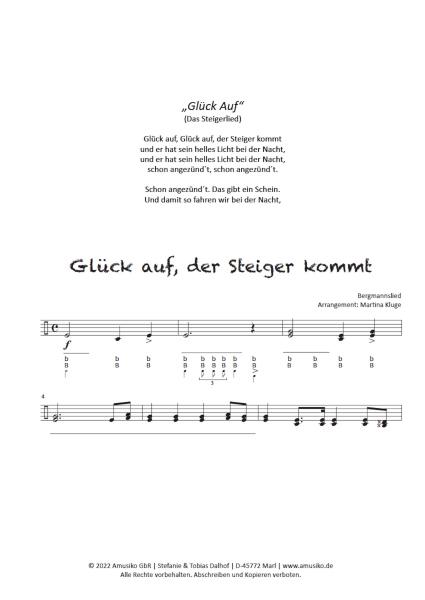 Glück Auf, der Steiger kommt, Steigerlied, Martina Kluge, Einzelausgabe, Steirische Harmonika, Griffschrift, mittelschwer, Hymne, Bergbau, Ruhrgebiet, Ruhrpott, Erzgebirge, Noten für Steirische Harmonika