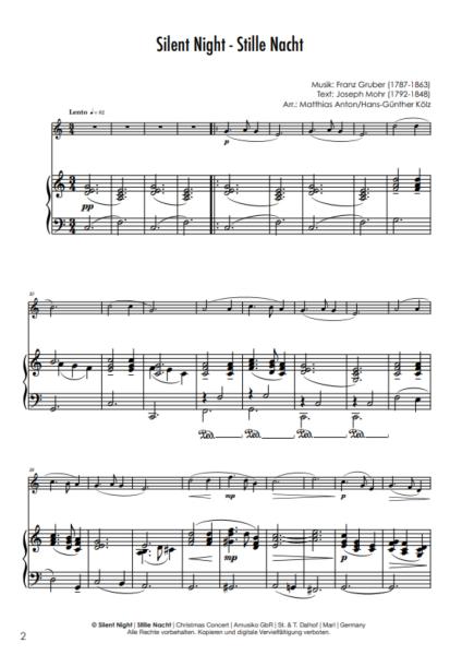 Silent Night | Stille Nacht, Franz Xaver Gruber, Hans-Günther Kölz, Matthias Anton, Klavier und Melodieinstrument, mittelschwer, Weihnachten, Weihnachtslied, Piano plus, Kammermusik, Kammermusik-Duo, Duo, Duett, Klavier Noten, Beispielseite