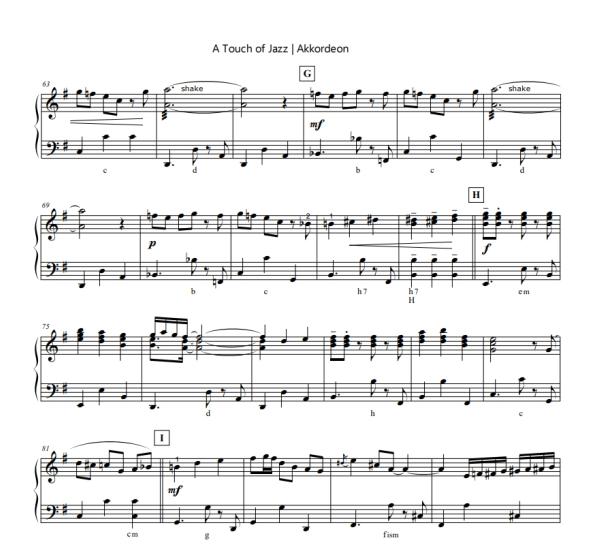 A Touch of Jazz, Rudi Braun, Akkordeon-Solo, Standardbass MII, ​Einzelausgabe, Jazz-Waltz, Jazzphrasierungen, mittelschwer-schwer, mit Online-Audio, Akkordeon Noten, Notenbeispiel