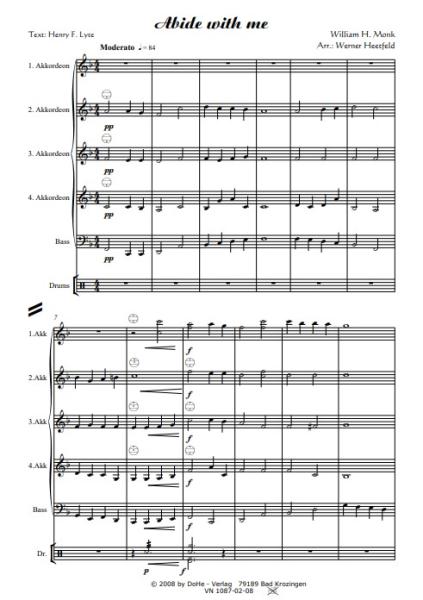 Abide with me, William H. Monk, Werner Heetfeld, Akkordeon-Orchester, Choral, Kirchenkonzert, Gottesdienst, mittelschwer, Akkordeon Noten, Probeseite