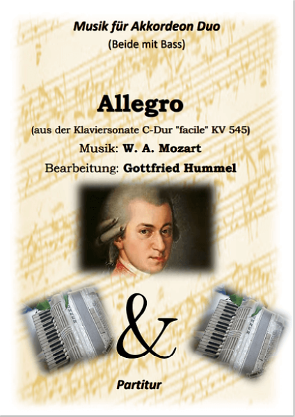 Allegro, Klaviersonate C-Dur "facile" KV 545, Wolfgang Amadeus Mozart, Gottfried Hummel, Akkordeon-Duo, Standardbass MII, Klavier-Duo, Akkordeon und Klavier, Spielstück, mittelschwer, klassische Musik, Akkordeon Noten