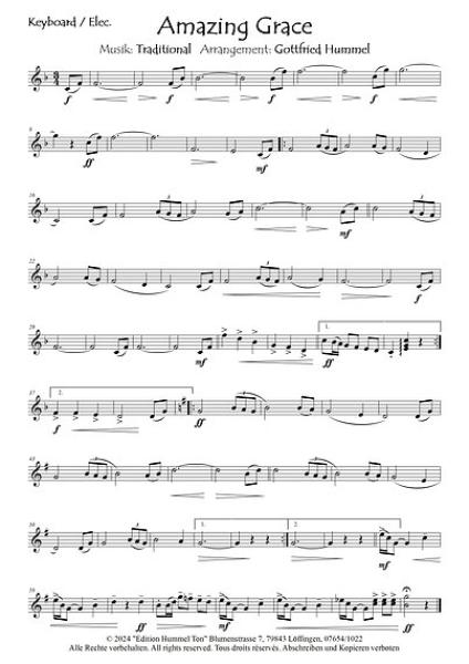 Amazing Grace, Gottfried Hummel, Akkordeonorchester, Traditional, leicht-mittelschwer, Easy-Stimme, Kiddy-Stimme, Akkordeon Noten, Beispielseite