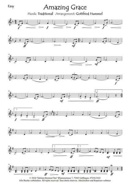Amazing Grace, Gottfried Hummel, Akkordeonorchester, Traditional, leicht-mittelschwer, Easy-Stimme, Kiddy-Stimme, Akkordeon Noten, Blick in die Noten