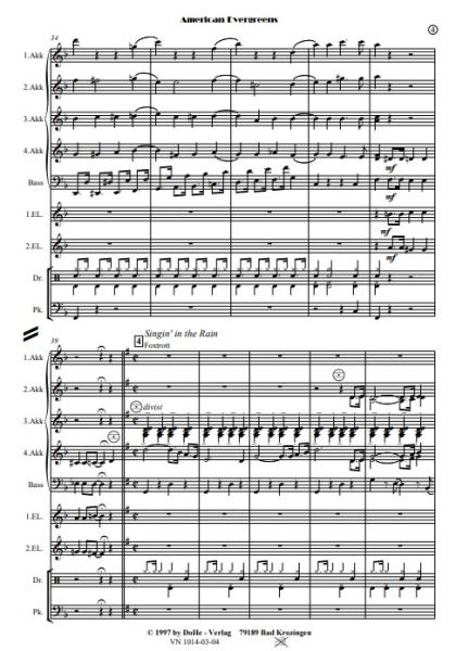 American Evergreens, Werner Heetfeld, Akkordeon-Orchester, Medley, Potpourri, Welthits, mittelschwer-schwer, Akkordeon Noten, Einblick in die Partitur