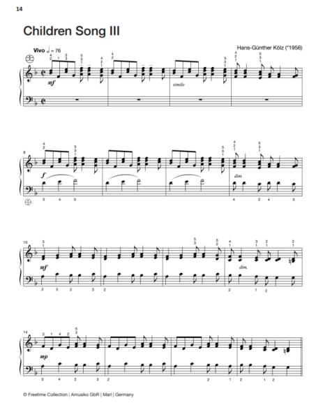 Freetime Collection, Hans-Günther Kölz, Spielheft für Akkordeon-Solo mit Melodiebass (MIII), C-Griff, Umsteiger, leicht-mittelschwer, linke Hand, Fingersätze, inkl. Online-Audio, Sarah Gimbel, Soloband, Akkordeon Noten, Blick ins Heft