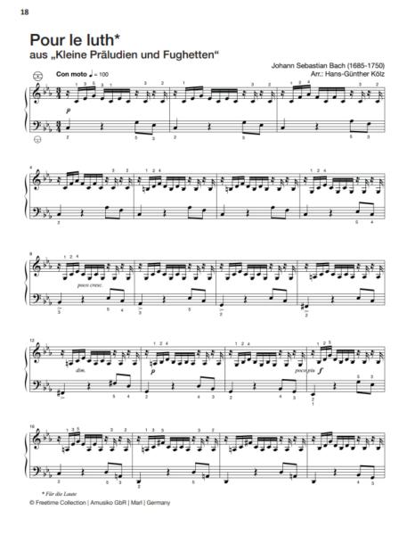 Freetime Collection, Hans-Günther Kölz, Spielheft für Akkordeon-Solo mit Melodiebass (MIII), C-Griff, Umsteiger, leicht-mittelschwer, linke Hand, Fingersätze, inkl. Online-Audio, Sarah Gimbel, Soloband, Akkordeon Noten, Blick in die Noten