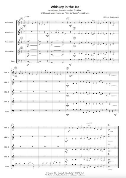 Whiskey in the Jar, Variationen, Helmut Quakernack, Akkordeon-Ensemble, Akkordeon-Quintett, irisches Trinklied, Traditional, Folksong, mittelschwer, Akkordeon Noten, Notenbeispiel