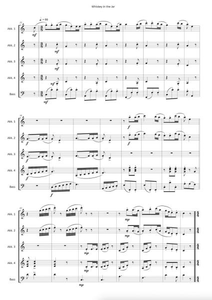 Whiskey in the Jar, Variationen, Helmut Quakernack, Akkordeon-Ensemble, Akkordeon-Quintett, irisches Trinklied, Traditional, Folksong, mittelschwer, Akkordeon Noten, Blick in die Noten