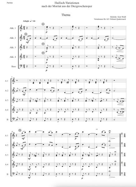 Haifisch-Variationen, Kurt Weil, Helmut Quakernack, Akkordeon-Orchester, Akkordeon-Ensemble, Dreigroschenoper, Mackie Messer, Moritat, mittelschwer-schwer, Akkordeon Noten, Notenbeispiel