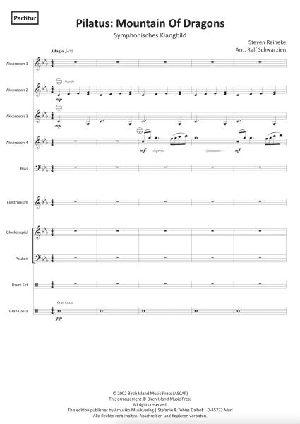 Pilatus: Mountain of Dragons, Steven Reineke, Ralf Schwarzien, Akkordeon-Orchester, symphonisches Klangbild, mittelschwer-schwer, Oberstufe, Akkordeon Noten, Beispielseite