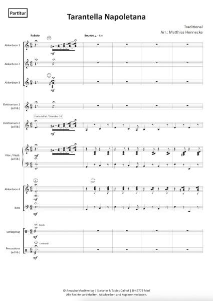 Tarantella Napoletana, Matthias Hennecke, Akkordeon-Orchester, traditionelle Weise, Italien, Miracoli ist fertig, mittelschwer, Akkordeon Noten, Probeseite