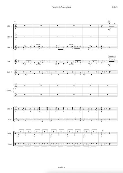 Tarantella Napoletana, Matthias Hennecke, Akkordeon-Orchester, traditionelle Weise, Italien, Miracoli ist fertig, mittelschwer, Akkordeon Noten, Notenbeispiel
