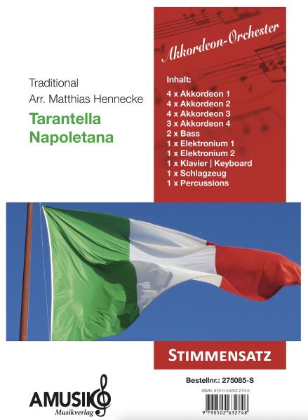Tarantella Napoletana, Matthias Hennecke, Akkordeon-Orchester, traditionelle Weise, Italien, Miracoli ist fertig, mittelschwer, Akkordeon Noten, Stimmensatzdeckblatt