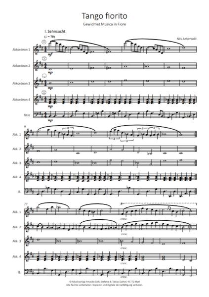Tango fiorito, Nils Aebersold, Variationen, Akkordeon-Ensemble, Akkordeon-Quintett, Originalkomposition, Originalmusik, mittelschwer bis schwer, Akkordeon Noten, Probeseite