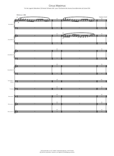 Circus Maximus, Stephan Hodel, Akkordeon-Orchester, Auftragskomposition, World Music Festival Innsbruck, WMF, Höchststufe, sehr schwer, Wertungsstück, Wettbewerbsliteratur, Orchesternoten, Musiknoten, Originalkomposition, Originalmusik, Akkordeon Noten, N