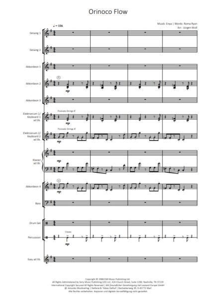 Orinoco Flow, Enya, Roma Ryan, Jürgen Moll, Akkordeon-Orchester, mittelschwer, mit Easy-Stimme, Unterhaltungskonzert, Megahit, Akkordeon Noten, Notenbeispiel