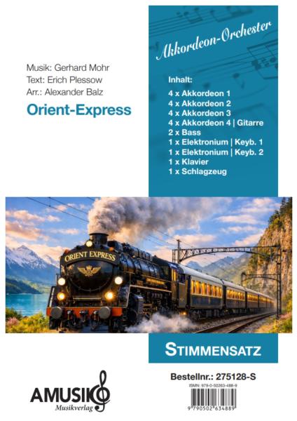 Orient-Express, Gerhard Mohr, Erich Plessow, Alexander Balz, Akkordeonorchester, Foxtrott, Bigband-Stil, mittelschwer, Akkordeon Noten, Stimmensatzdeckblatt