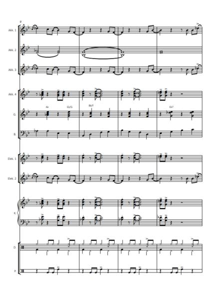 Crazy Little Thing Called Love, Freddie Mercury, Queen, Oliver Kruck, ​Rock'n'Roll-Hit für Akkordeon-Orchester, mittelschwer, Akkordeon Noten, Notenbeispiel