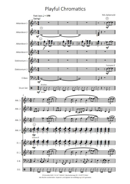Playful Chromatics, Nils Aebersold, Akkordeon-Orchester, Akkordeon-Ensemble, spaßige Swingnummer, ideal als Zugabe, mittelschwer-schwer, Originalkomposition, Originalmusik, Akkordeon Noten, Notenbeispiel