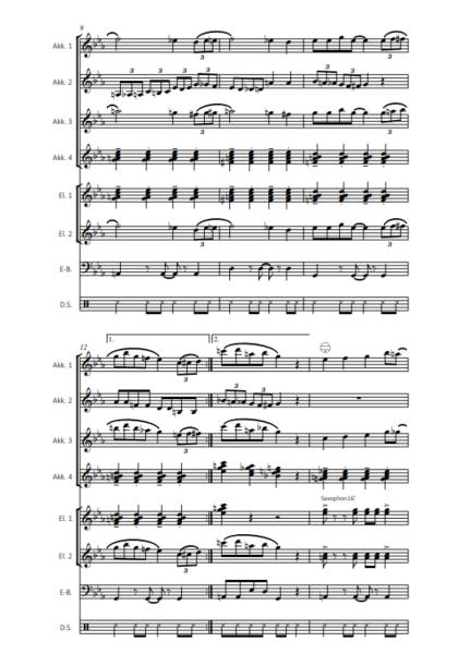 Playful Chromatics, Nils Aebersold, Akkordeon-Orchester, Akkordeon-Ensemble, spaßige Swingnummer, ideal als Zugabe, mittelschwer-schwer, Originalkomposition, Originalmusik, Akkordeon Noten, Beispielseite