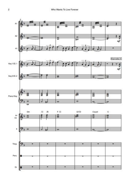 Who Wants To Live Forever, Queen, Brian May, Hans-Günther Kölz, Akkordeon-Orchester, mittelschwer, Welthit, Weltbekannter Klassiker, Sinfonisches Arrangement, Gänsehaut, ideal für Konzerte & feierliche Anlässe, Akkordeon Noten, Beispielseite