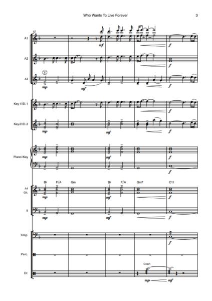 Who Wants To Live Forever, Queen, Brian May, Hans-Günther Kölz, Akkordeon-Orchester, mittelschwer, Welthit, Weltbekannter Klassiker, Sinfonisches Arrangement, Gänsehaut, ideal für Konzerte & feierliche Anlässe, Akkordeon Noten, Notenbeispiel